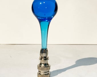RARE 3-1/4" Vintage AQUA TURQUOISE Murano Fat Ball Teardrop Lamp Finial with Brass base tap 1/4-27