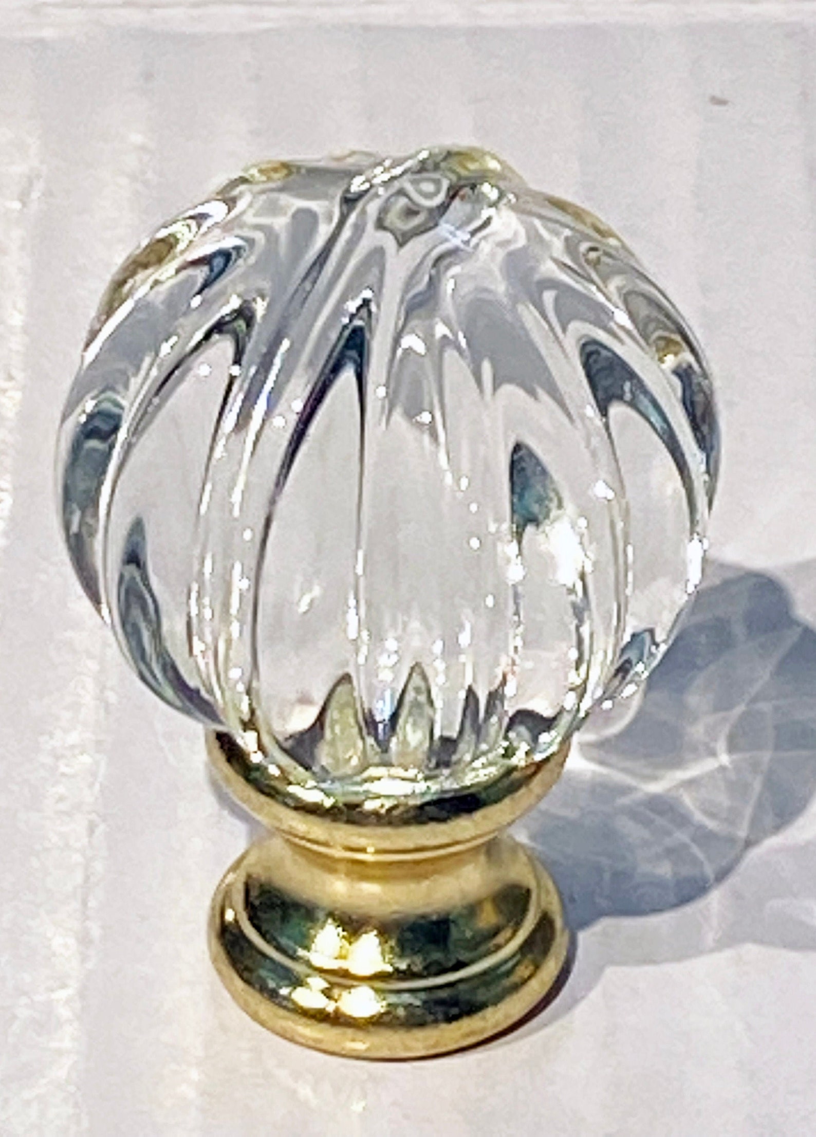 Round Ribbed Glass Modern Art Deco Clear Round Ribbed Glass Lamp Finial 1-5/8