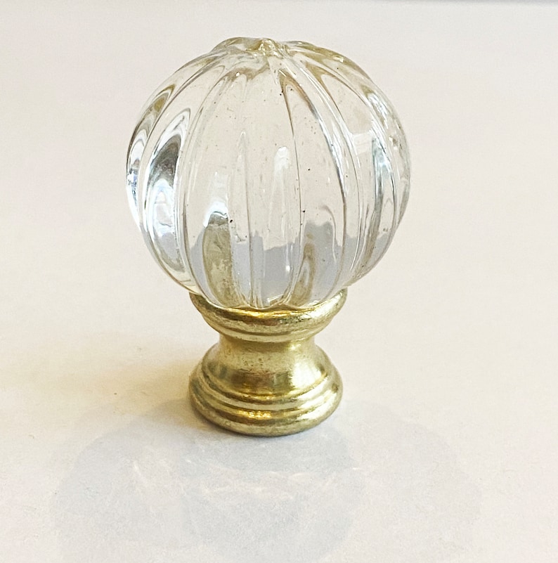Round Ribbed Glass Modern Art Deco Clear Round Ribbed Glass Lamp Finial 1-5/8