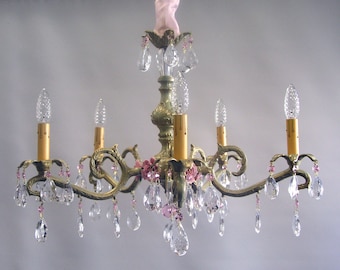 Handmade 5 Light Chandelier in Sage & Gold finish. Made to Order, customization available