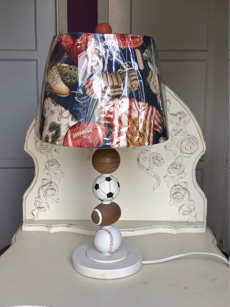 Nursery or Playroom with All Sport Drum Shade SAMPLE Sale ALL SPORT Custom Table Lamp for Boys Bedroom