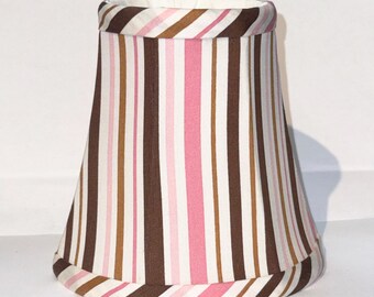 OOAK HANDMADE Clip-on MINI Brown, Pink & White striped silk softback Shade with self trim full framed with white lining.