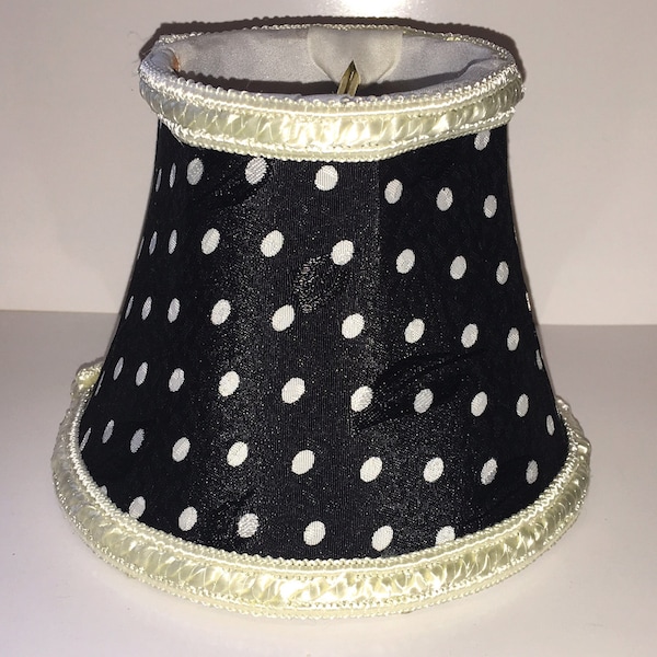 Adorable Chandelier Clip-on bell shape Mini Shades black & white Polka dots for chandelier or sconce soft back shades fully lined