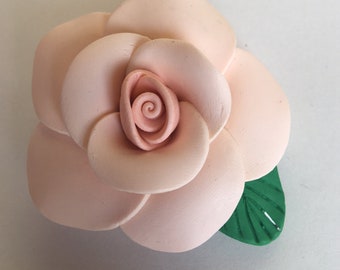 2" Polymer Peach Rose Flower & green Leaf 50mm dia Prisms, Decorations, Weddings, Bridal Supplies, Jewelry Mosaic Crafts