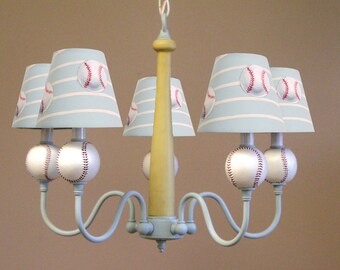 Baseball "HOMERUN" 5 Light Chandelier Perfect for Boys Bedroom, Nursery or Playroom