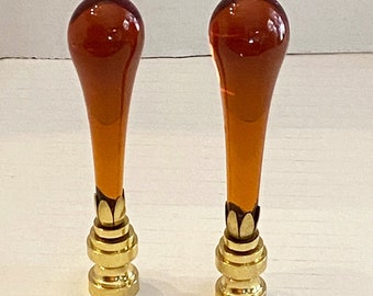 RARE 3-1/2" to 4" Tall Vintage Amber Murano Teardrop Lamp Finial with Brass base tap 1/4-27, Handmade to order