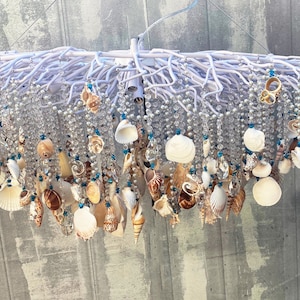 Large SEASHELL light 42&quot;x 22&quot; Oval Tree Branch Chandelier Custom made. Over 500 Seashells & Crystals on a White Oval Chandelier Base