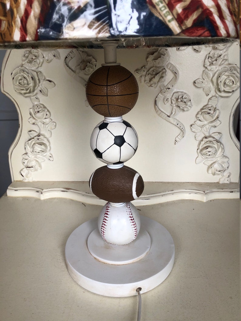 Nursery or Playroom with All Sport Drum Shade SAMPLE Sale ALL SPORT Custom Table Lamp for Boys Bedroom