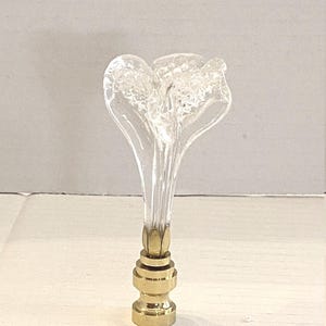 RARE 3-1/2" Vintage Murano Hand-blown Clear Flower Lamp Finial, brass base tap 1/4-27 in 3 finishes image 3
