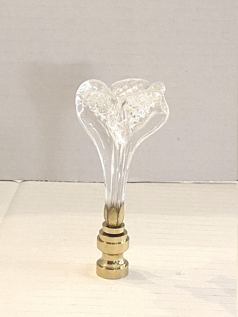 RARE 3-1/2" Vintage Murano Hand-blown Clear Flower Lamp Finial, brass base tap 1/4-27 in 3 finishes image 3