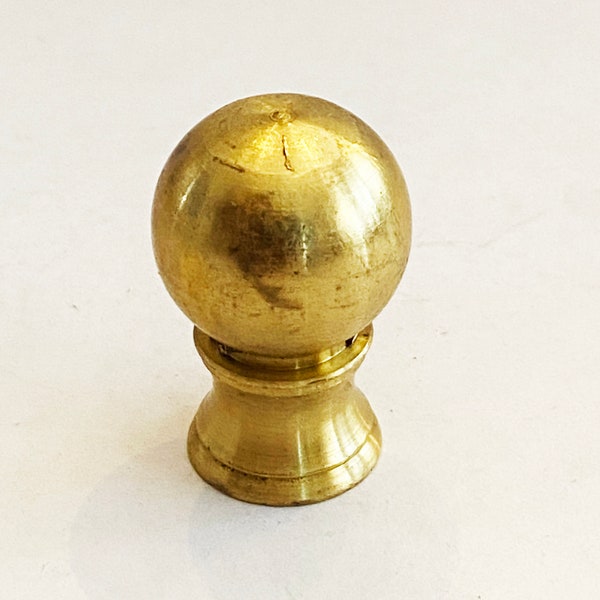 PAIR OF Solid Unfinished Raw Cast Brass Knob Finials 1-3/8" Tall with reducer to fit 1/4"-27 standard harps or 3/8" lamp pipe