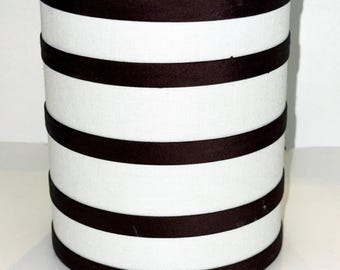 OOAK Retro Style Handmade Clip-on Hardback TUBE/DRUM Style Shade in a off White linen with stripes of Brown silk fabric horizontally