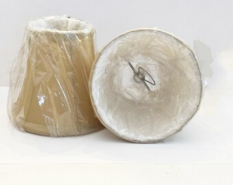 Pair of HANDMADE Clip-on MINI Gold Shantung Silk softback Shade with self trim full framed with white lining.
