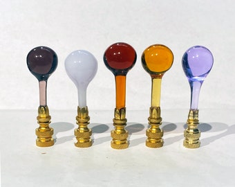 RARE 3" Vintage Murano Fat Ball Teardrop Lamp Finial Choice of 5 colors,  Brass base in 3 finishes,  tap 1/4-27