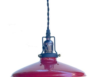 10" Industrial Red Porcelain Enamel Shade pendant Complete with hardware and bulb
