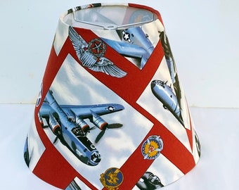 Custom Hand made Table Lamp Shade Empire Style Hardback 6" x 12" x 9.5" tall. Aviation Theme with Vintage Airplanes