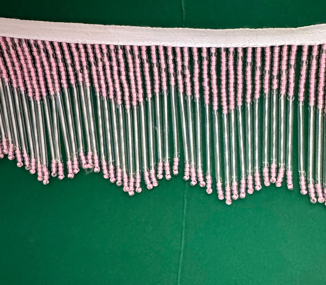 New Vintage Pink & Clear Glass Beaded Fringe for Lampshades Sold by the ...