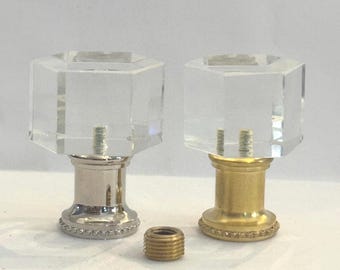 Vintage Art Deco Clear Crystal Hexagon Lamp Finial 1-3/4" Tall, Tap 1/8IP or 1/4-27.  Fits most harps. Made to Order
