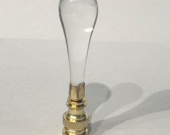 RARE Vintage 3-1/2 Inch CLEAR Murano Teardrop Lamp Finial with Brass base in 3 finishes,  tap 1/4-27