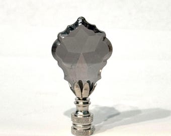 OOAK Handmade 2-3/4" Iridescent Smoke French Cut Crystal Pendalogue Lamp Finial with Brass base in 3 finishes, tapped 1/4"-27 Made to order