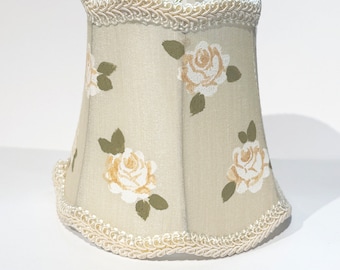 Set of 2 Hand Painted Roses on a Cream scalloped Shantung Silk Mini Shade 3"x 4.5"x 4.5"h fully lined softback sconce shade