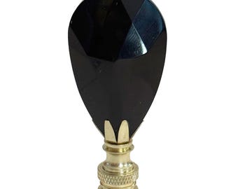 Handmade 2-3/4" BLACK Almond Teardrop Teal Crystal Lamp Finial with Brass, Antique Brass or Chrome base tap 1/4-27 Made to order