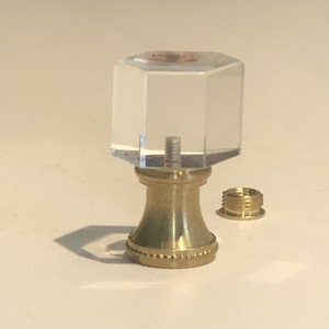 NEW: Vintage Art Deco Clear Crystal Hexagon Lamp Finial 1-3/4&quot; Tall, Tap 1/8IP or 1/4-27.  Fits most harps. Made to Order