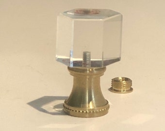 NEW: Vintage Art Deco Clear Crystal Hexagon Lamp Finial 1-3/4" Tall, Tap 1/8IP or 1/4-27.  Fits most harps.