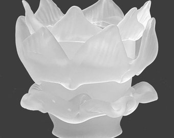 New Clear Satin finish Glass Rose Petal fixture shade, 2-1/4 inch fitter, 4 inch height, 4-1/8 inch diameter.