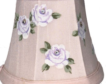 Hand Painted Roses with Rhinestones on a PINK Shantung Silk Mini Shade 3"x 5"x 4.5" fully lined softback sconce shade