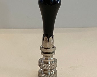 RARE 2-1/2" Vintage Black Murano Teardrop Lamp Finial with Chrome Base tap 1/4-27