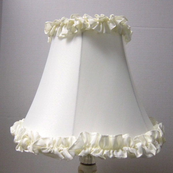 SALE - Buy 1 Get One 1/2 PRICE : Cream Shantung Silk Table Lamp Shade with Ruffles Top Bottom Off White Ruffle Girls Lamp Shade