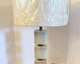 Mid-Century Modern Ceramic Pearlescent Cube Table Lamp