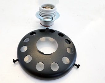 DIY Matte BLACK 3-1/4" Shade Holder and choice of Short keyless porcelain socket , with leads or without.