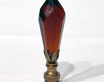 New: Handmade 3" tall Dark Amber Icicle Plug Crystal Lamp Finial, Brass base in 3 finishes, tap 1/4-27