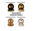PAIR OF Knurled Knob Lamp Finials Choice of 5 finishes. 9/16" Tall, threaded 1/4"-27 fits standard harps solid brass- Small Finial