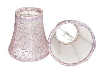 Handmade Pink Organza with Iridescent Silver swirls Candelabra Clip-on Mini Shades for chandelier, sconce or mini lamp fits a torpedo bulb