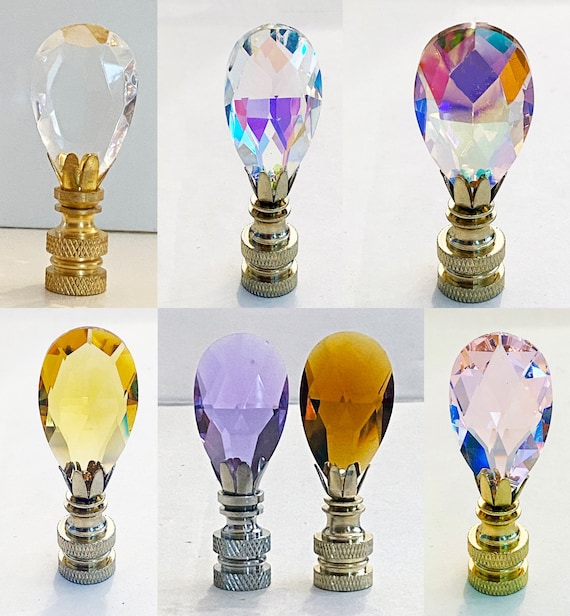 Handmade Crystal Almond Teardrop 2 3 8 Lamp Finial W brass
