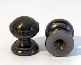 New: PAIR OF Antique Brass Knurled Ball Style Brass Lamp Finial -7/8" ht. fits standard harps.
