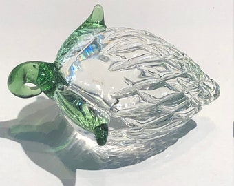 VINTAGE Old stock Fruit Glass Clear with Green Stem Ornament 2-1/4" TALL suncatcher, prism