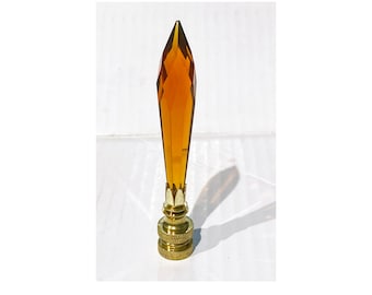 New: Handmade 3-7/8" tall Icicle U-Drop Amber Crystal Lamp Finial with Brass base in Brass, Chrome or Antique Brass finish- tap 1/4-27