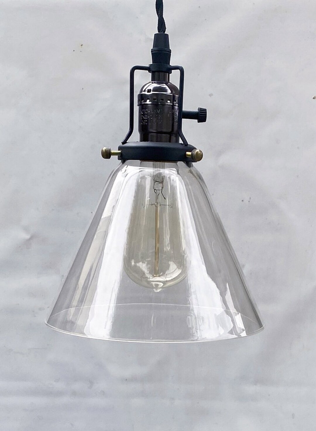 Mid Century Handblown Clear Glass Shade Light Pendant Industrial Style