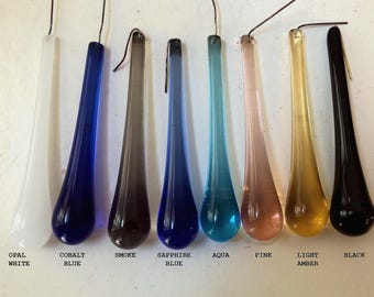 One Vintage Genuine Murano TearDrop: Choice of color- Hand Blown Murano 3" Drop dangle prism drop suncatcher chandelier part ornament