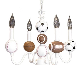 ALL SPORT Custom 4 light chandelier for Boys Bedroom, Nursery or Playroom with or without Shades