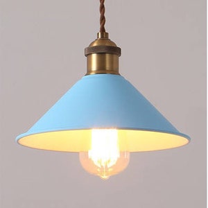 Mid Century light Blue Enamel Metal Industrial Style Hanging Light Fixture with Canopy, Hardware & Edison Style Bulb included