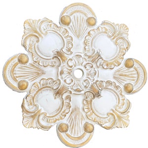 18&quot; Diameter White & Gold Ceiling Medallion for Chandelier or Fan.