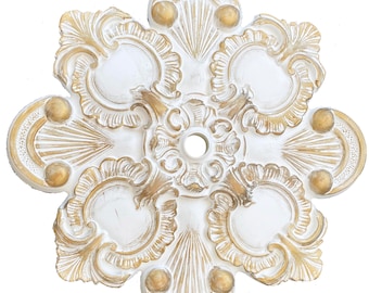 18" Diameter White & Gold Ceiling Medallion for Chandelier or Fan.