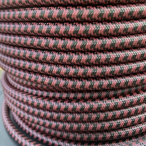 Hounds Tooth Copper/Black Cloth Covered Electrical Wire - Braided Fabric Wire 18/3 AWG Industrial Retro Cord 3-wire Sold By The Foot