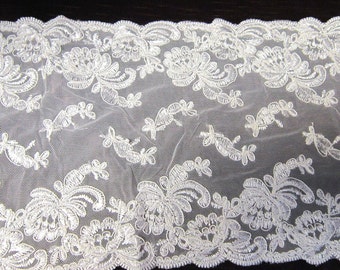 Bridal Wedding Lace Trim Off White Lace 8" wide.  Table Runner Lace, Veil Lace