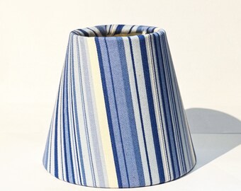 2 SAMPLE Mini handmade shades, Blues & white Stripe print Chandelier Clip-on Mini Shades styrene hardback shade.